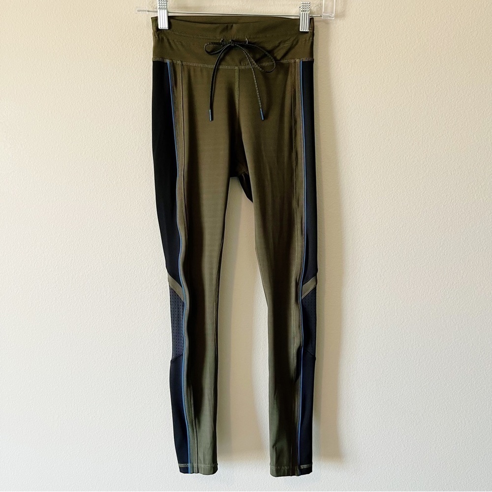 THE UPSIDE Army Green Midi Drawstring Active Skinny Leggings Arrow Logo Size 2 - Picture 5 of 14